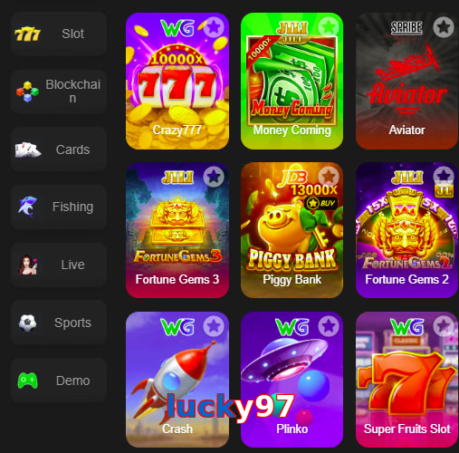 Main screen of Lucky97 game page for PK players